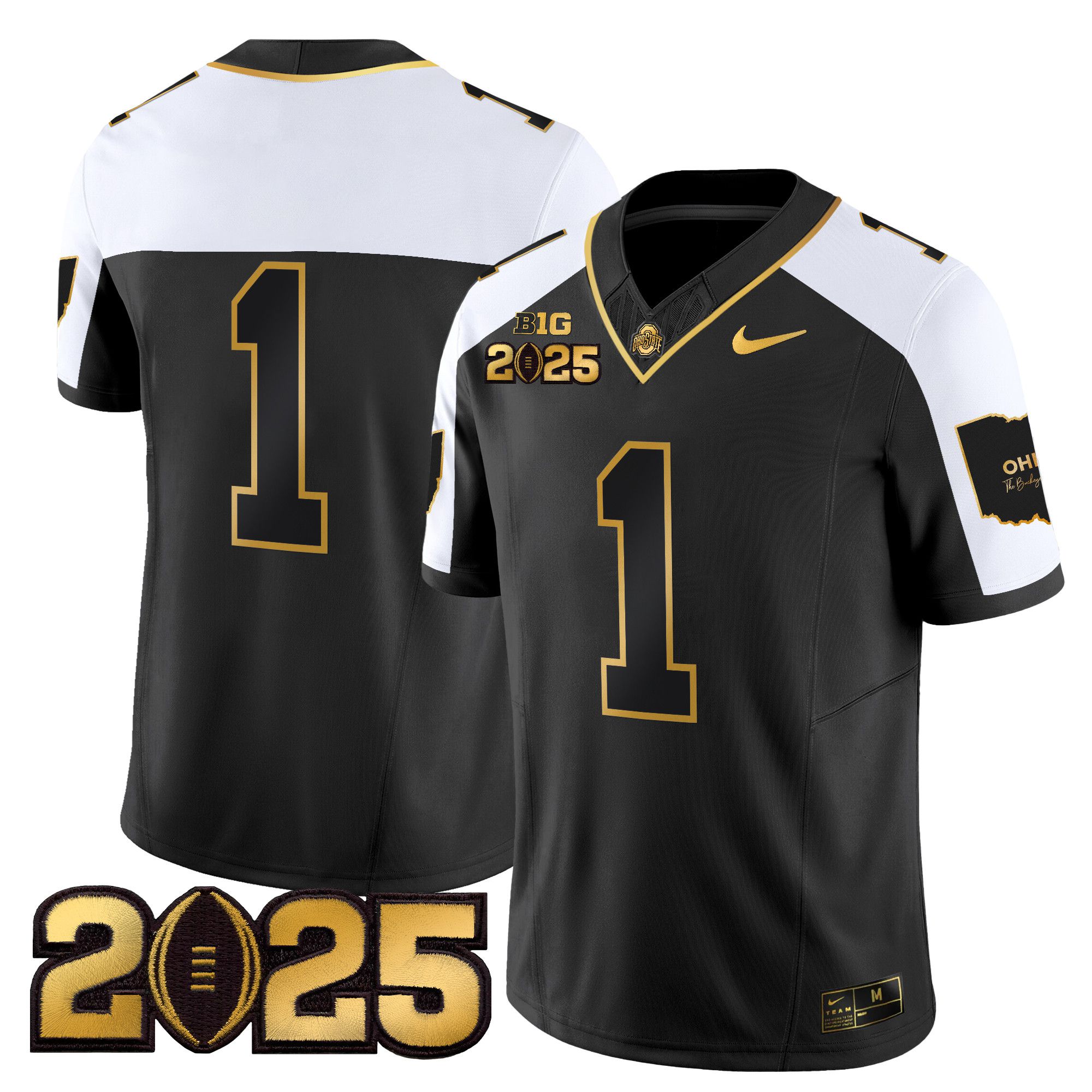 Men Ohio State Buckeyes #1 No Name Black 2025 CFP Final Patch Gold Vapor Limited NCAA Jersey->ncaa teams->NCAA Jersey